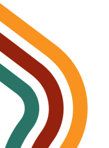 An orange, green, and blue zig zag logo.